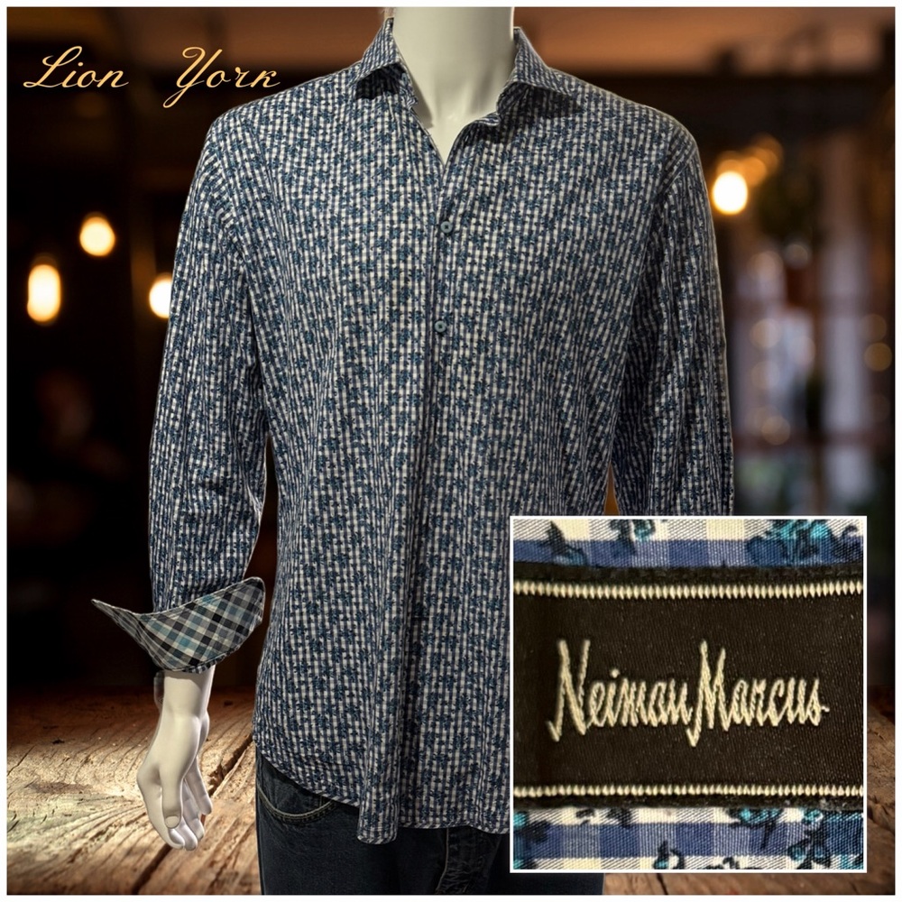 Neiman Marcus Navy and White Checkered Men's Shirt